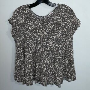 GeeGee Leopard Print Gray & White Peplum Blouse - S/M